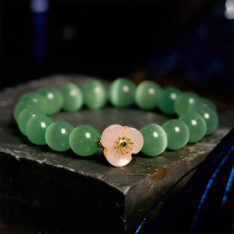 Buddhist Blessing Cat's Eye Chrysoberyl Flower Love Bracelet