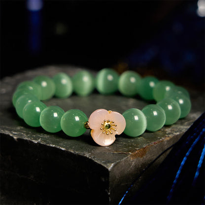 Buddhist Blessing Cat's Eye Chrysoberyl Flower Love Bracelet