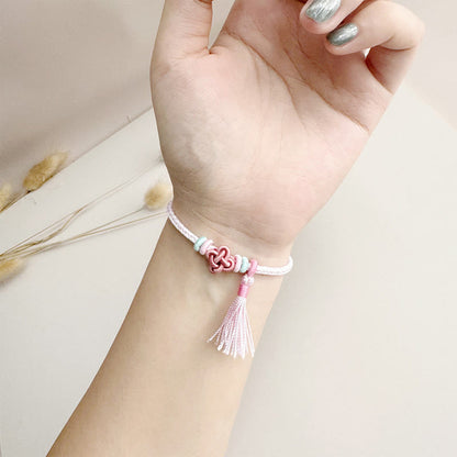Buddhist Blessing Colorful String Peach Blossom Knot Tassels Protection Bracelet