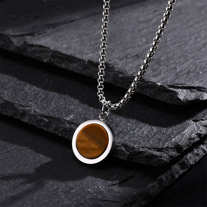 Buddhist Blessing Natural Stone Turquoise Tiger Eye  Lazurite Malachite Titanium Steel Purification Necklace Pendant