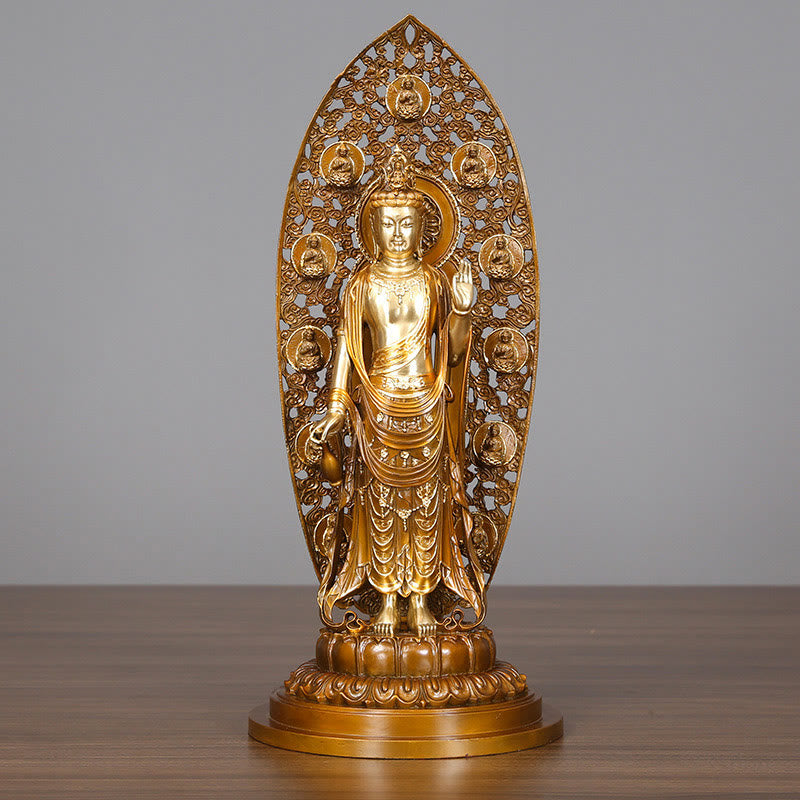 Buddhist Blessing Kwan Yin Avalokitesvara Aura Harmony Brass Copper Statue Home Desk Decoration