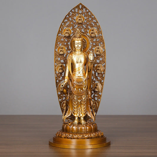 Buddhist Blessing Kwan Yin Avalokitesvara Aura Harmony Brass Copper Statue Home Desk Decoration