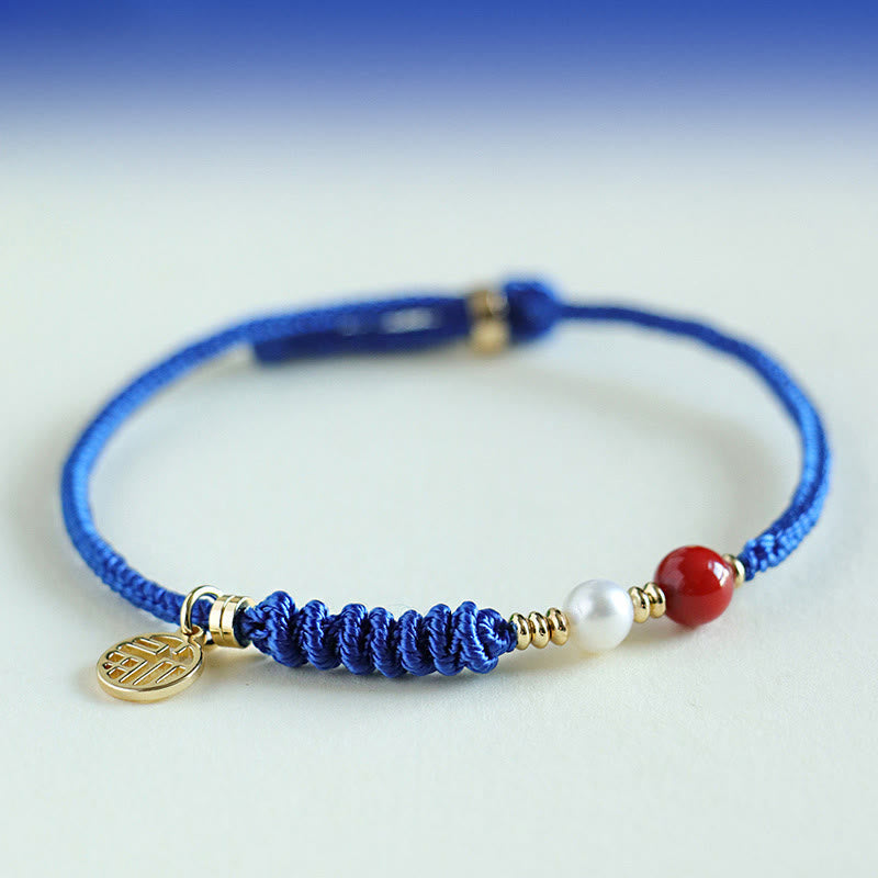 Buddhist Blessing Klein Blue String South Red Agate Garnet Blue Aventurine Lazurite Copper Butterfly Fu Character Positive Bracelet