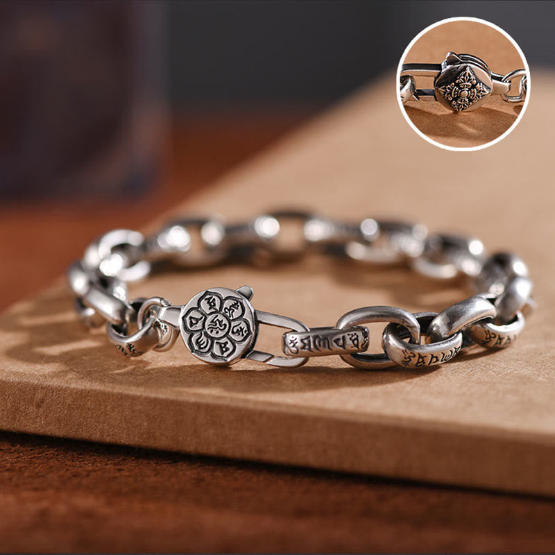 Buddhist Blessing 925 Sterling Silver Six True Words Wisdom Calm Bracelet