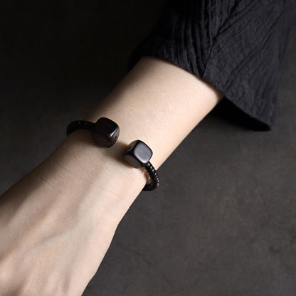 Buddhist Blessing Ebony Wood Green Sandalwood Cube Balance Bracelet