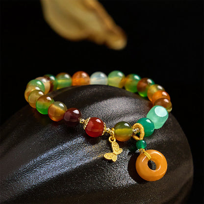 Buddhist Blessing Natural Colorful Peacock Agate Butterfly Peace Buckle Lily Of The Valley Support Bracelet