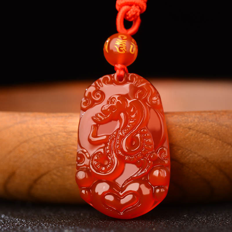 Buddhist Blessing Chinese Zodiac Red Agate Luck Necklace Pendant