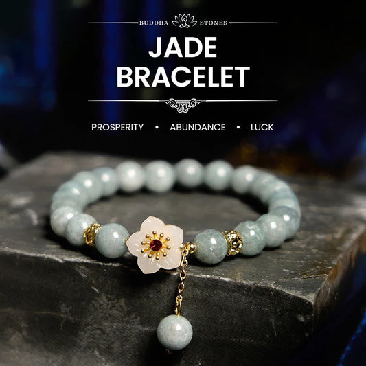 Buddhist Blessing Jade Abundance Flower Bracelet