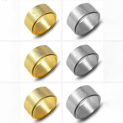 Buddhist Blessing Chinese Zodiac Natal Buddhist Blessing Heart Sutra Carved Titanium Steel Calm Rotatable Ring