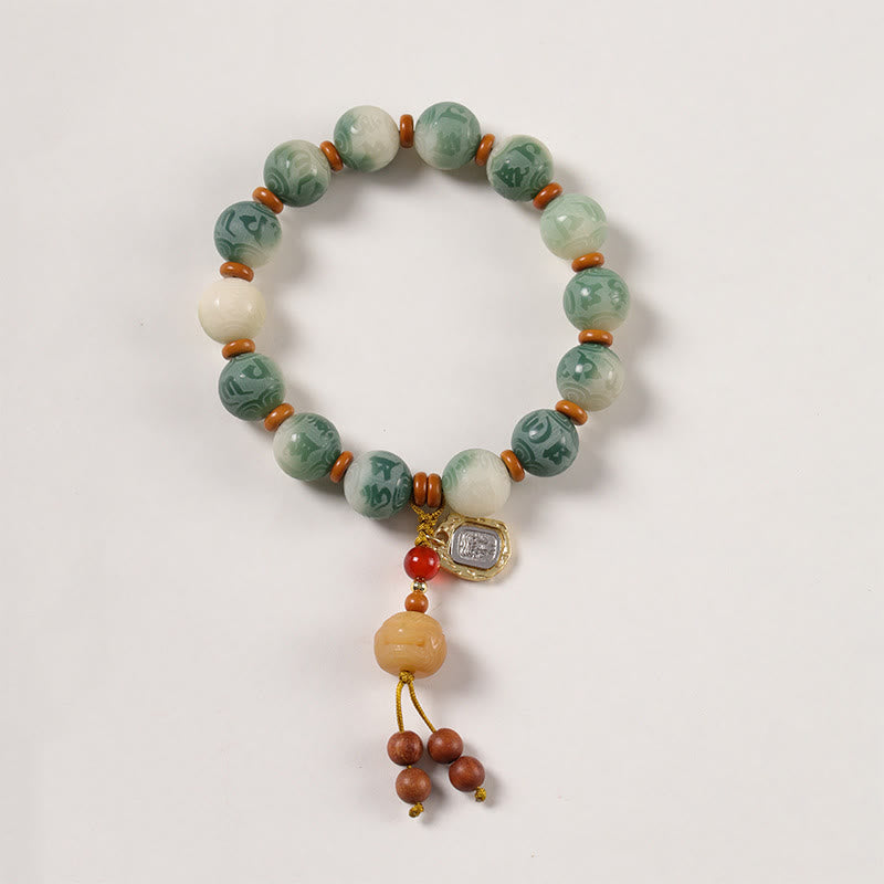 Buddhist Blessing Gradient Bodhi Seed Om Mani Padme Hum Carved Zakiram Peace Bracelet