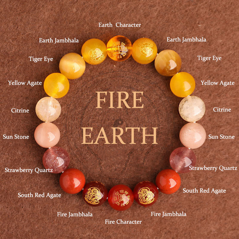 Buddhist Blessing Five Elements Various Agate Crystal South Red Agate Strawberry Quartz Sun Stone Citrine Luck Bracelet