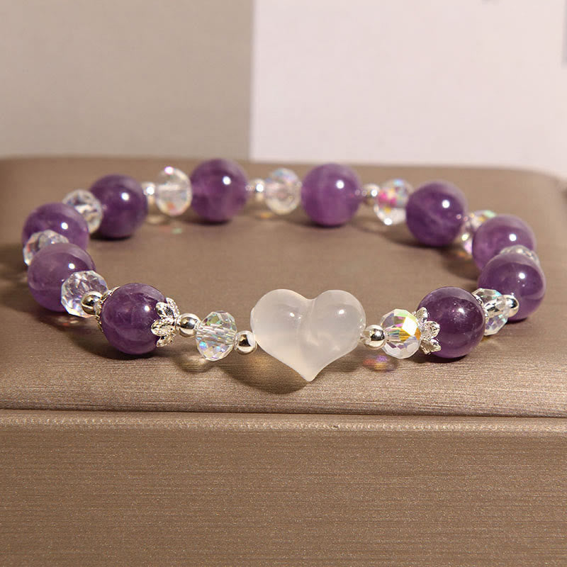 Buddhist Blessing Heart Amethyst White Agate Balance Bracelet