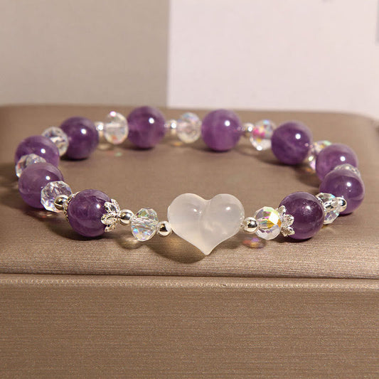 Buddhist Blessing Heart Amethyst White Agate Balance Bracelet