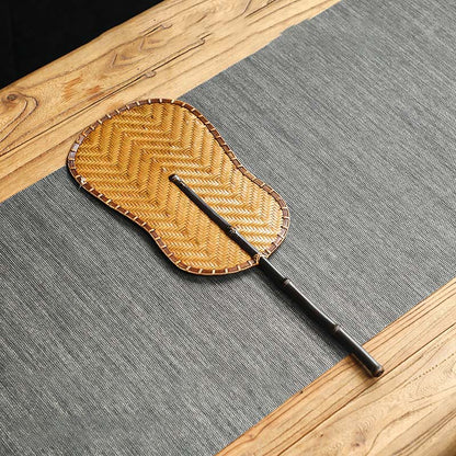 Buddhist Blessing Chinese Style Handmade Bamboo Woven Round Oval Banana Shape Long Handle Fan