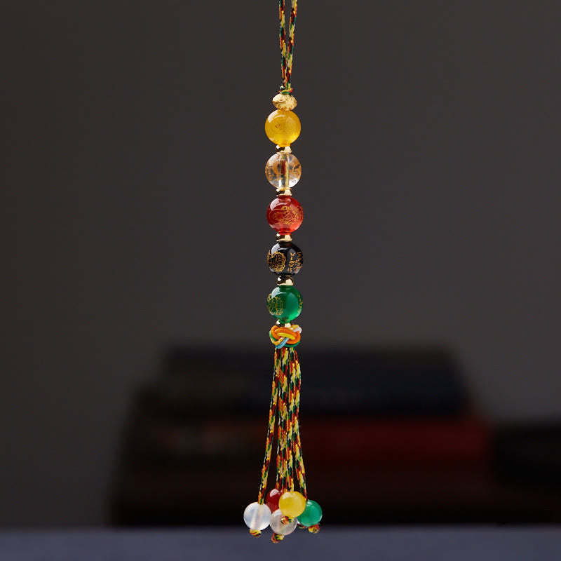 Buddhist Blessing Handmade Tibetan Five God Of Wealth Various Agate Luck Braid Rope Car Hanging Decoration