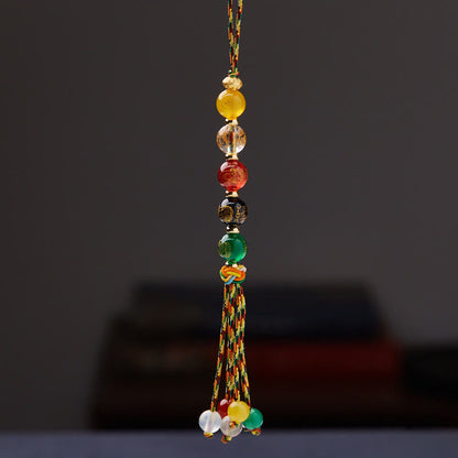 Buddhist Blessing Handmade Tibetan Five God Of Wealth Various Agate Luck Braid Rope Car Hanging Decoration