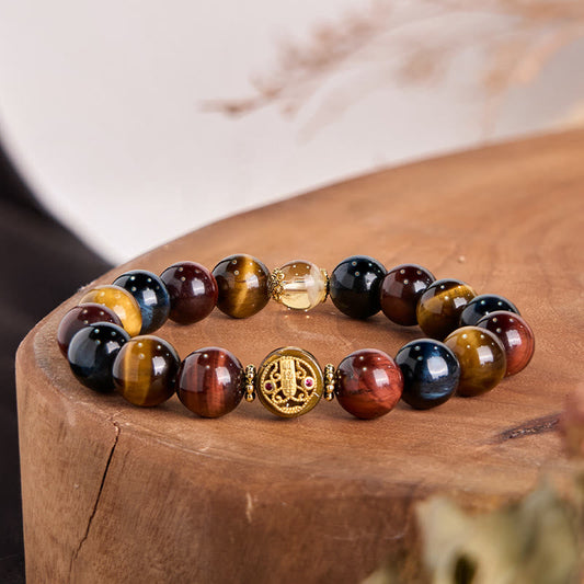 Buddhist Blessing Tiger Eye Stone Beads Protection Courage Bracelet