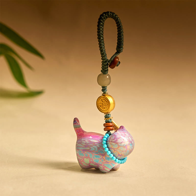 Buddhist Blessing Hetian Jade Natural Sandalwood Red Sandalwood Green Sandalwood Fu Character Abundance Key Chain