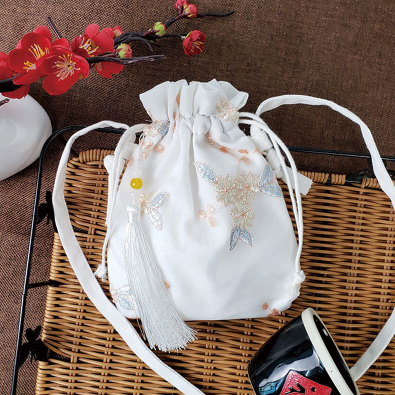 Buddhist Blessing Embroidered Flowers Cherry Blossoms Vine Canvas Crossbody Bag Shoulder Bag