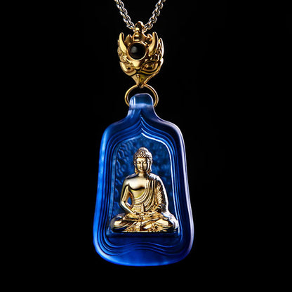 Buddhist Blessing Tibetan Medicine Buddha Liuli Crystal Compassion Serenity Necklace Pendant