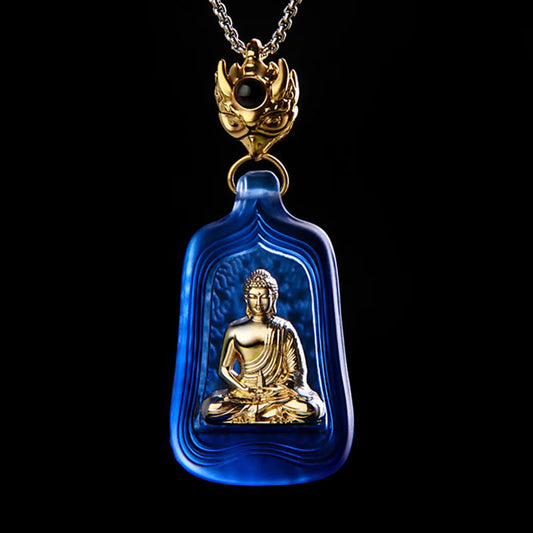 Buddhist Blessing Tibetan Medicine Buddha Liuli Crystal Compassion Serenity Necklace Pendant