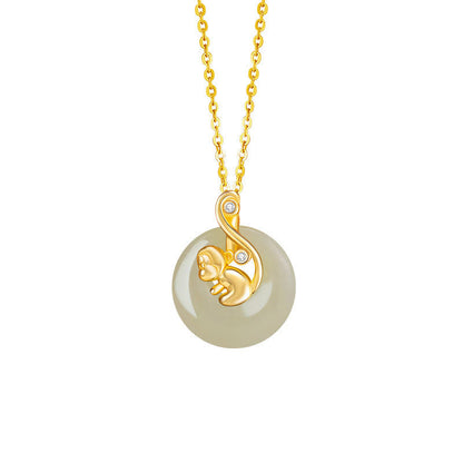 Buddhist Blessing Chinese Zodiac Hetian Jade 925 Sterling Silver Abundance Necklace Pendant