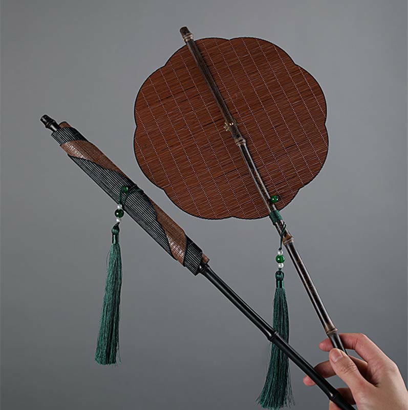 Buddhist Blessing Chinese Style Handmade Bamboo Long Handle Portable Curlable Fan