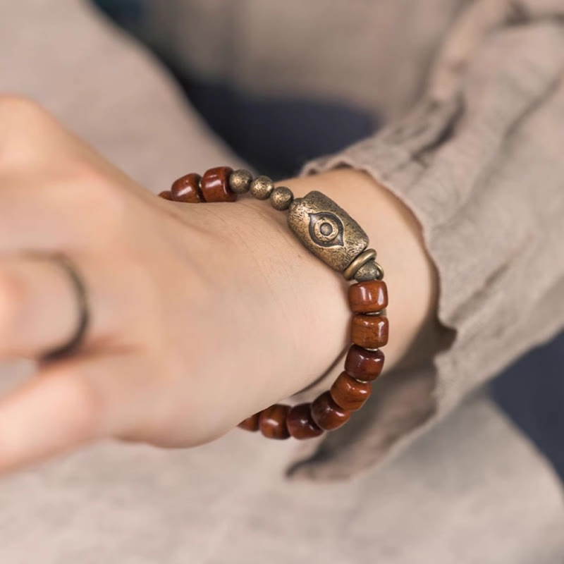 Buddhist Blessing Bone Beads Dzi Shape Copper Cone Pendant Strength Bracelet