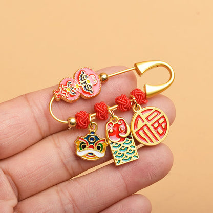 Buddhist Blessing Gourd Dancing Lion Fu Character Safe And Well Blessing Brooch