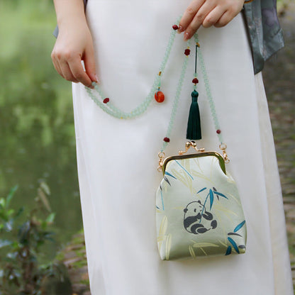 Buddhist Blessing Retro Chinese Embroidery Pearl Chain Crossbody Bag Shoudler Bag