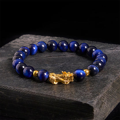 Buddhist Blessing Various Color Tiger Eye Beads Pixiu Wealth Courage Bracelet