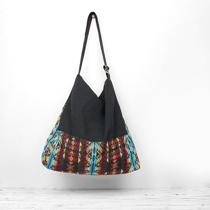 Buddhist Blessing Black Red Blue Stripes Pattern Cotton Crossbody Bag Shoulder Bag