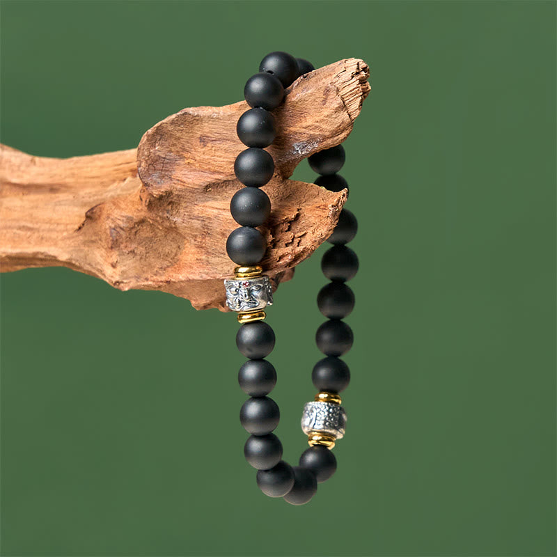Buddhist Blessing Natural Frosted Black Onyx Buddha Face Protection Bracelet