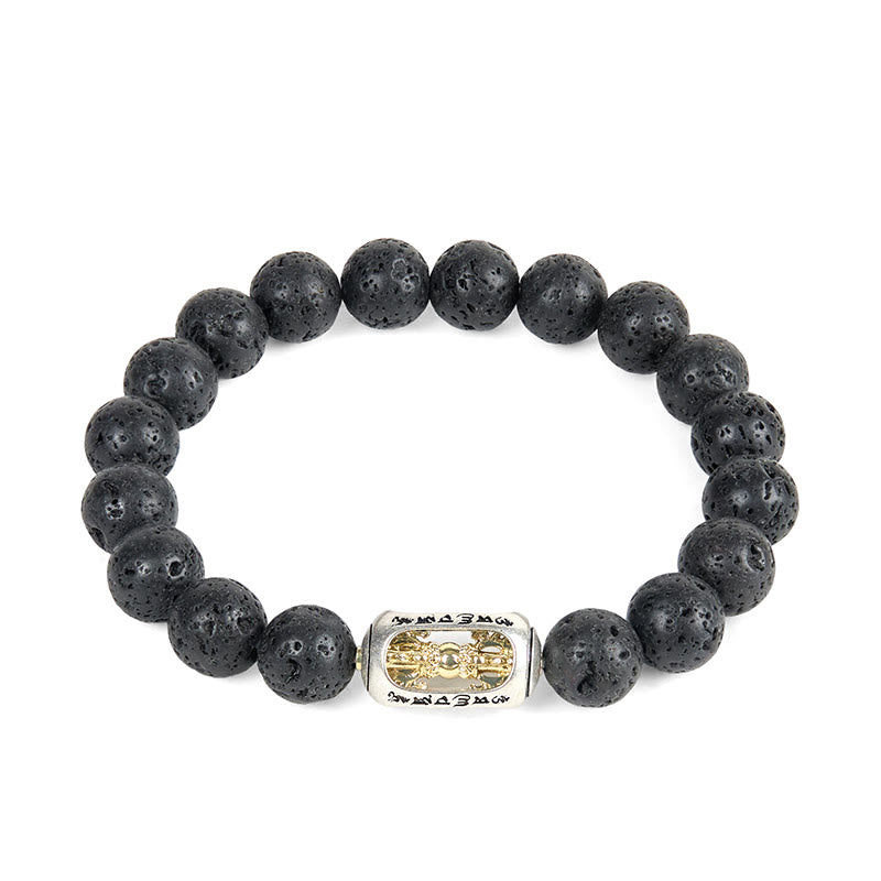 Buddhist Blessing Natural Lava Rock Om Mani Padme Hum Dorje Vajra Healing Bracelet