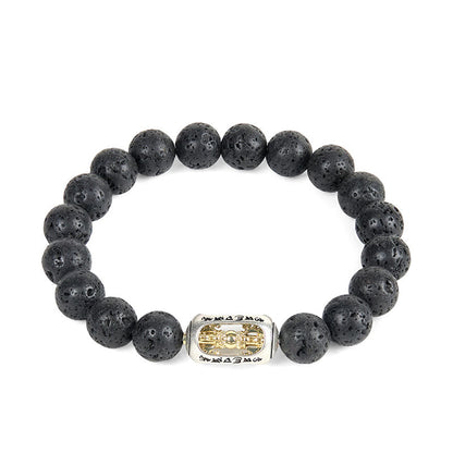 Buddhist Blessing Natural Lava Rock Om Mani Padme Hum Dorje Vajra Healing Bracelet