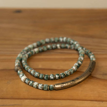 Buddhist Blessing Sodalite Picture Jasper Green Point Stone Harmony Wisdom Bracelet