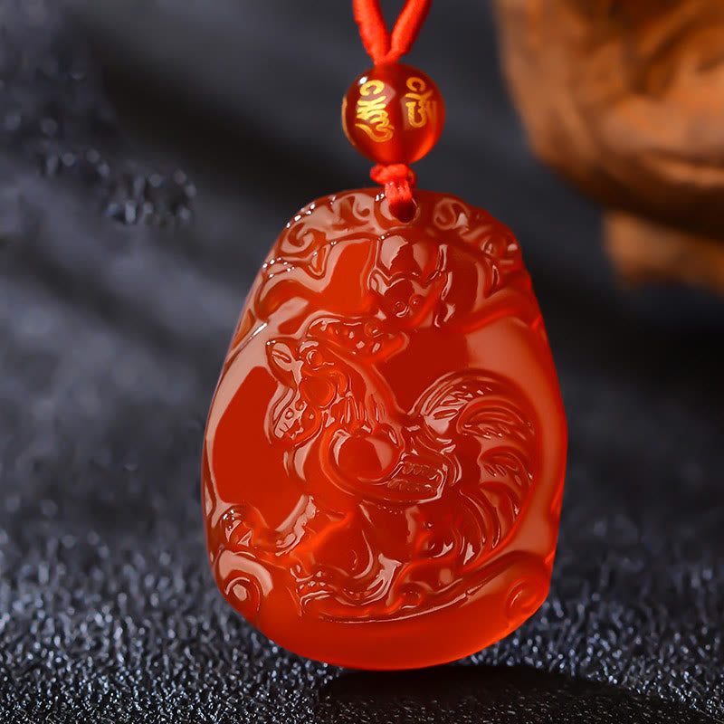 Buddhist Blessing Chinese Zodiac Red Agate Calm Necklace Pendant