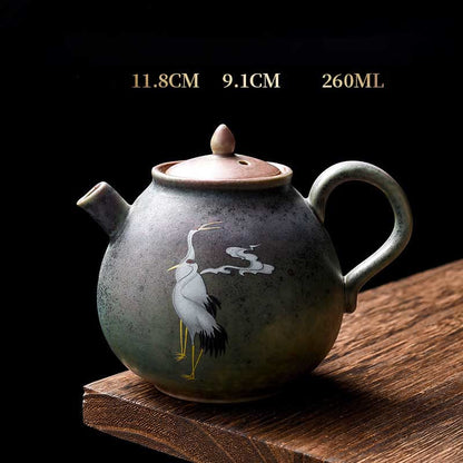 Buddhist Blessing White Crane Cloud Chinese Gongfu Tea Ceramic Kung Fu Teapot