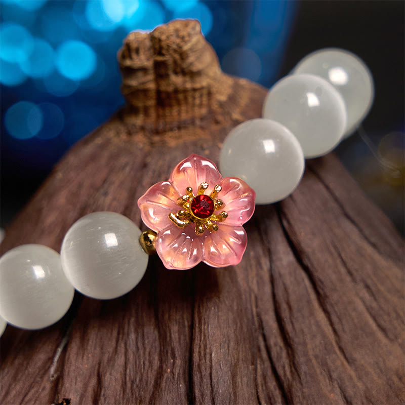 Buddhist Blessing Cat's Eye Chrysoberyl Flower Love Bracelet