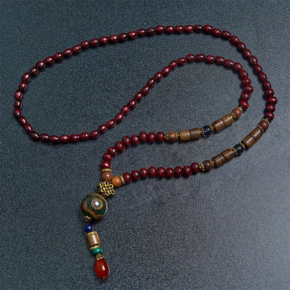 Buddhist Blessing Tibetan Handmade Wenge Wood Protection Dzi Bead Elephant Head Necklace Pendant