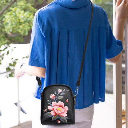 Buddhist Blessing Lotus Su Embroidery Journey Shopping Purse Shoulder Bag Crossbody Bag