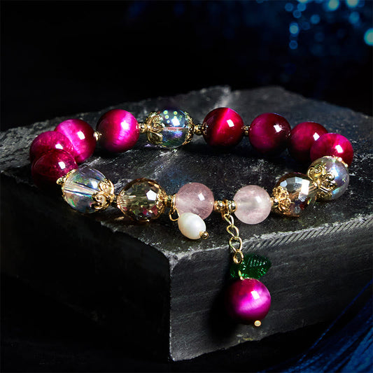 Buddhist Blessing Natural Red Tiger Eye Purple Tiger Eye Beads Green Leaf Protection Bracelet