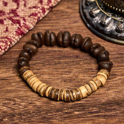 Buddhist Blessing Handmade Natural Coffee Beans Coconut Shell Happiness Bracelet