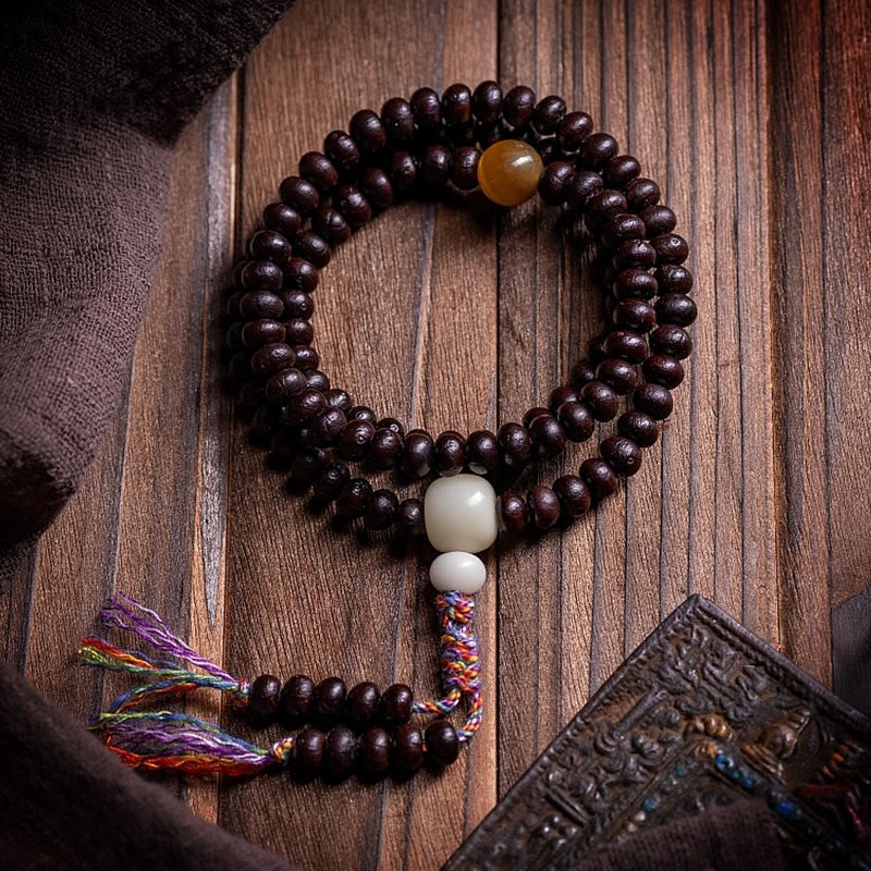 Buddhist Blessing 108 Mala Beads Bowl Bodhi Seed Colored Rope Peace Bracelet