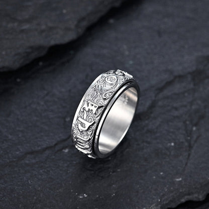 Buddhist Blessing Six True Words Balance Calm Titanium Steel Ring (Extra 30% Off | USE CODE: FS30)