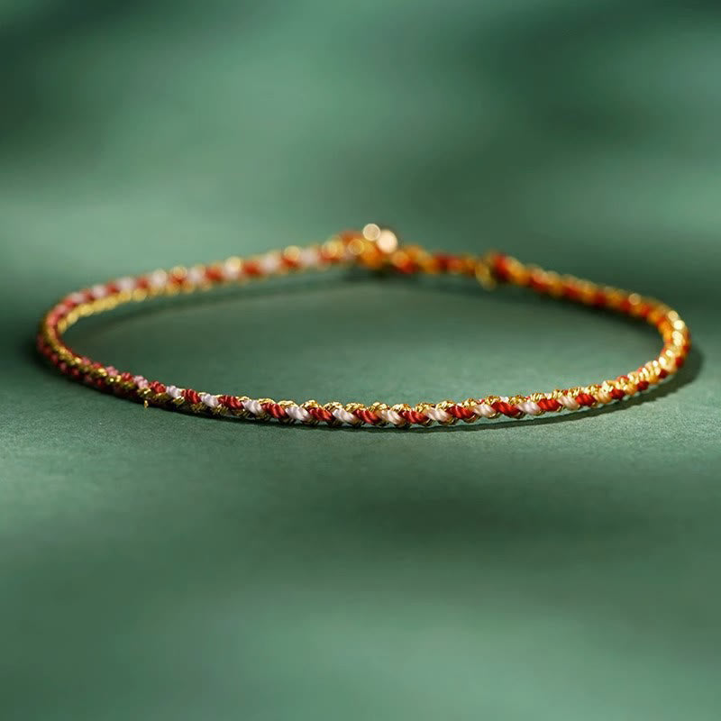 Buddhist Blessing Colorful Rope Luck Coin Bead Abundance Extra Thin Braided Bracelet
