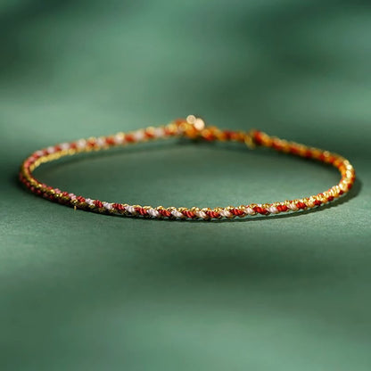 Buddhist Blessing Colorful Rope Luck Coin Bead Abundance Extra Thin Braided Bracelet
