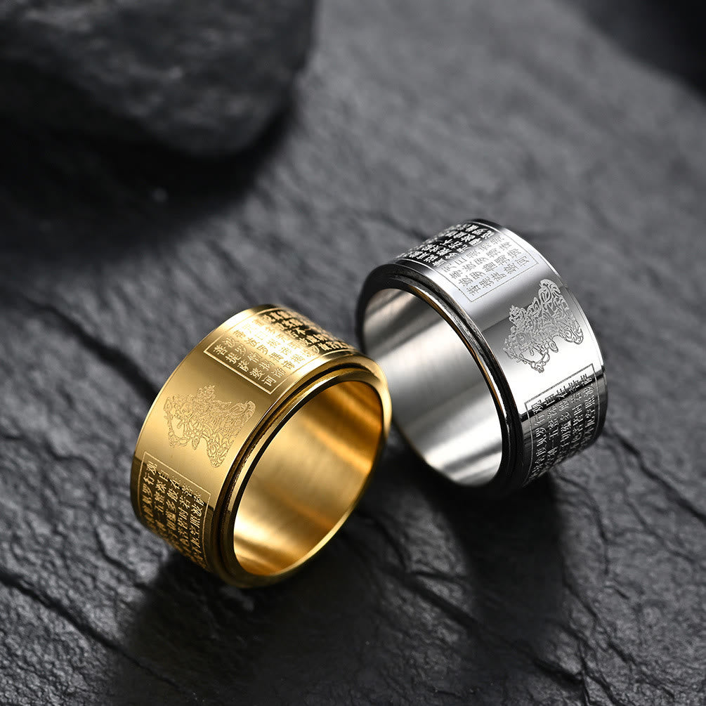 Buddhist Blessing Chinese Zodiac Natal Buddhist Blessing Heart Sutra Carved Titanium Steel Calm Rotatable Ring