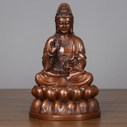 Buddhist Blessing Kwan Yin Avalokitesvara Lotus Wealth Copper Statue Home Desk Decoration