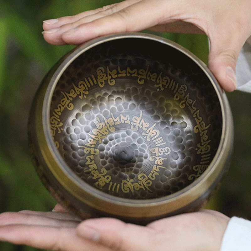 Buddhist Blessing Handcrafted Singing Bowl Scripture Pattern for Healing and Meditation Sound Bowl Set